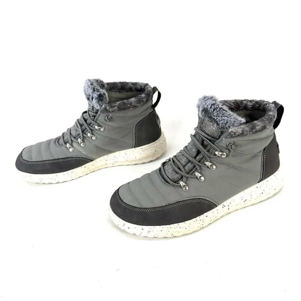 Hey Dude Brandy Women's Grey Slip On Faux Fur Comfort High Top Booties Size 11